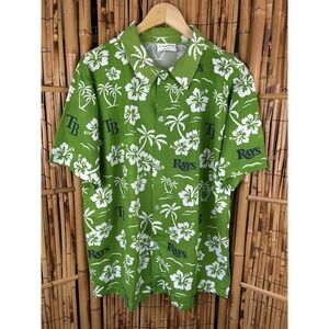 Tampa Bay Rays Baseball Hawaiian Tropical SS Shirt Size XL Green‎ Blue White